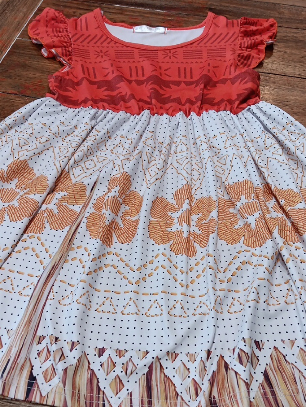 E BEI k Red and White Floral Print Girls Dress